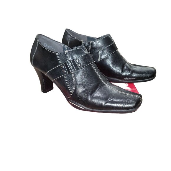 Aerosoles Ankle Booties Size 8.5 M Black Faux Leather Square Toe Comfort Shoe Bo - Picture 1 of 9